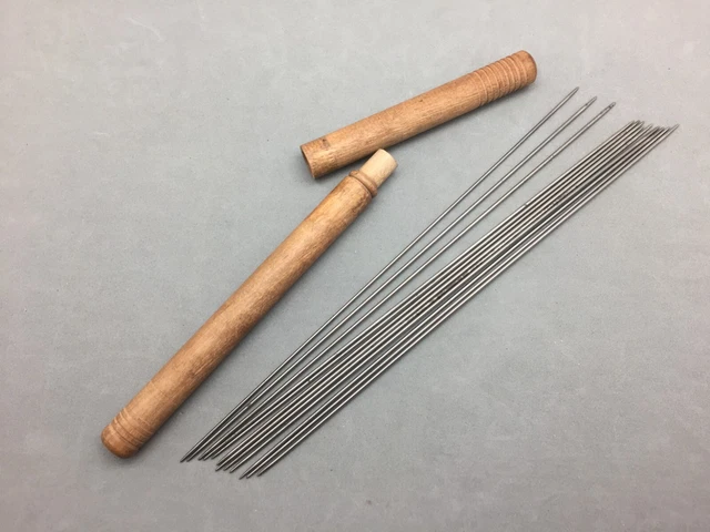 Redditch England Set 12 Cast Steel Knitting Needle 2mm Wood Case 9 1/2" Antique