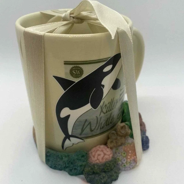 Vintage Sea World Orca Mug & Resin Coaster 11 Oz N