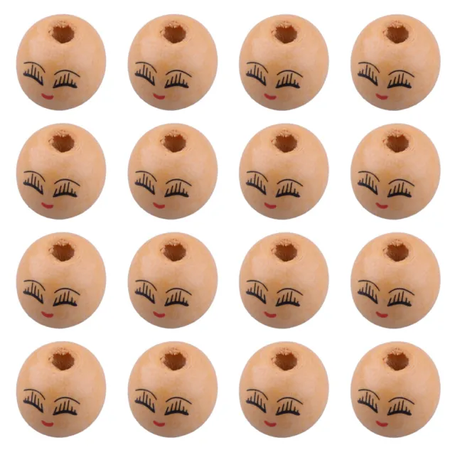 20pcs 18mm Wooden Round Painted Face Loose Beads Craft Pendant Jewelry DIY