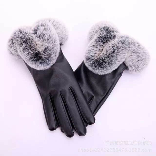 Damen PU Leder Handschuhe Thermal Rand Kunstpelz Fleecefutter Touchscreen