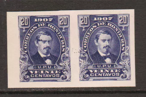 Honduras Sc 124av MNG. 1907 20c paire imperf horiz, XF