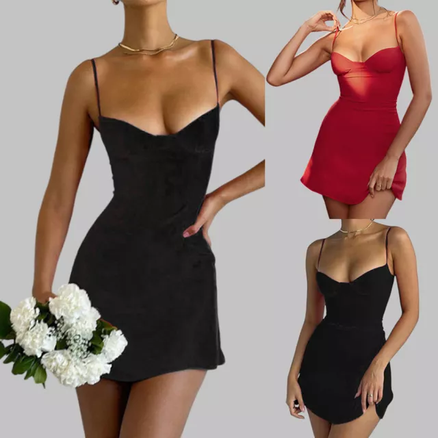 Women's Sexy Sleeveless Bodycon Mini Dress Summer Strappy Holiday Party Dresses