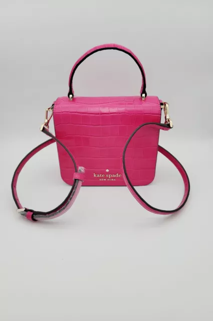 Kate Spade Staci Croc Croco Embossed Square Crossbody Small Satchel Festive Pink