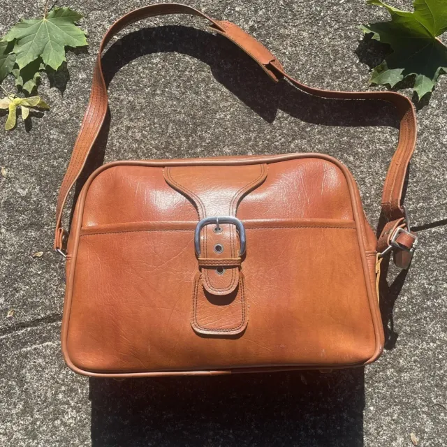 Brown Leather Vintage 15’ Shoulder Luggage Bag Carry On 70s Sears Weekender Bag