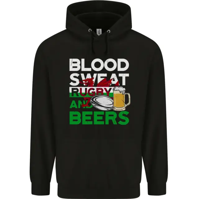 Blood Sweat Rugby and Beers Wales Funny Mens 80% Cotton Hoodie