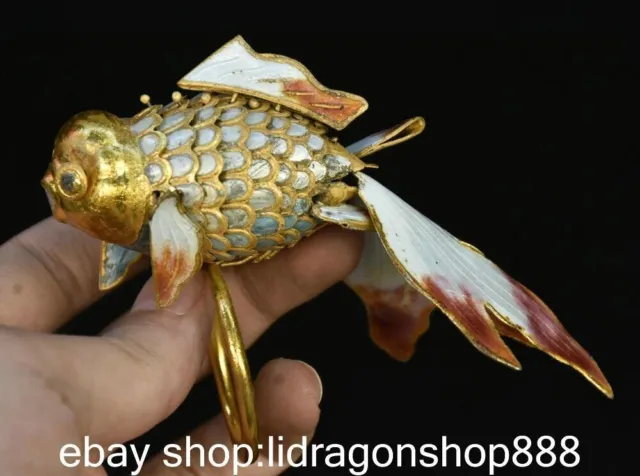 4.4" Chinese Cloisonne émail Golden Animal Gold Fish collier pendentif