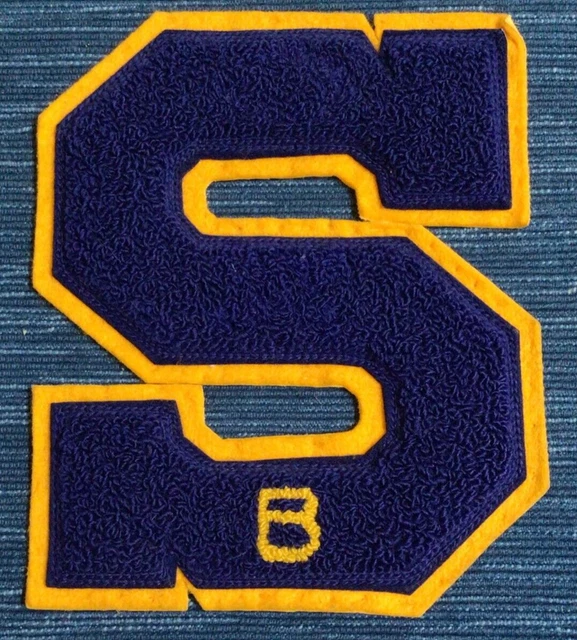 Vintage S B School Letterman Patch Varsity Jacket Letter 6" Blue Chenille ~878A