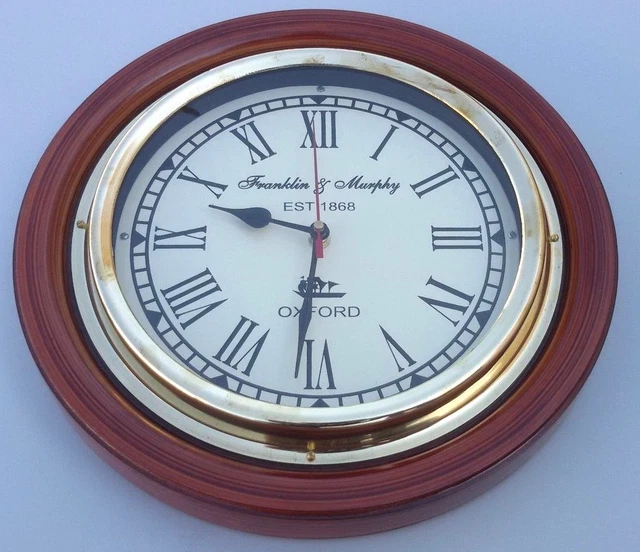 Holz Franklin & Murphy Oxford Schiffs Vintage Wohndeko Wanduhr Working