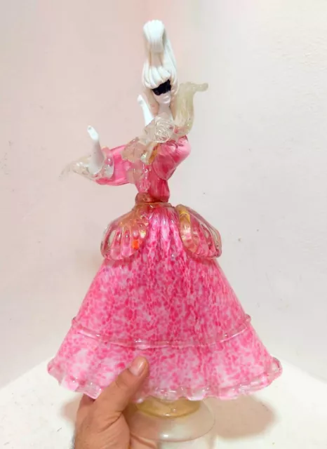 Rare Large VTG Murano Art Glass Heavy White Clear & Pink Woman Dancer Tall 15"