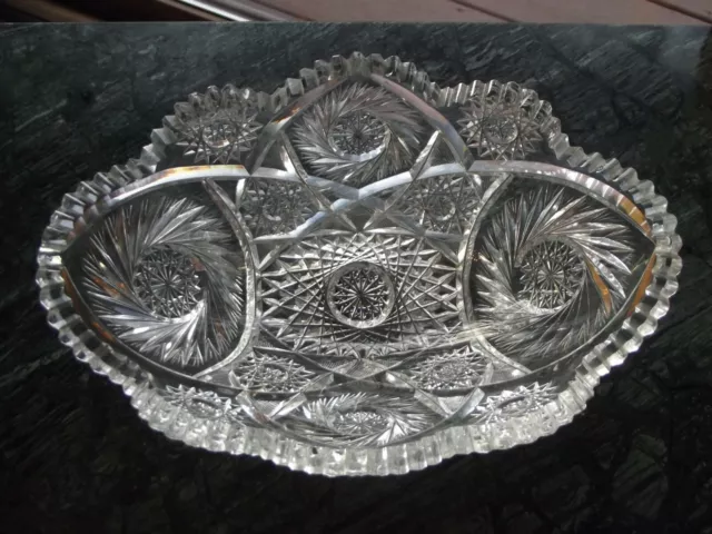 10" Oval Fruit bowl American Brilliant Cut Glass Crystal Hobstars Laurel Jasmine