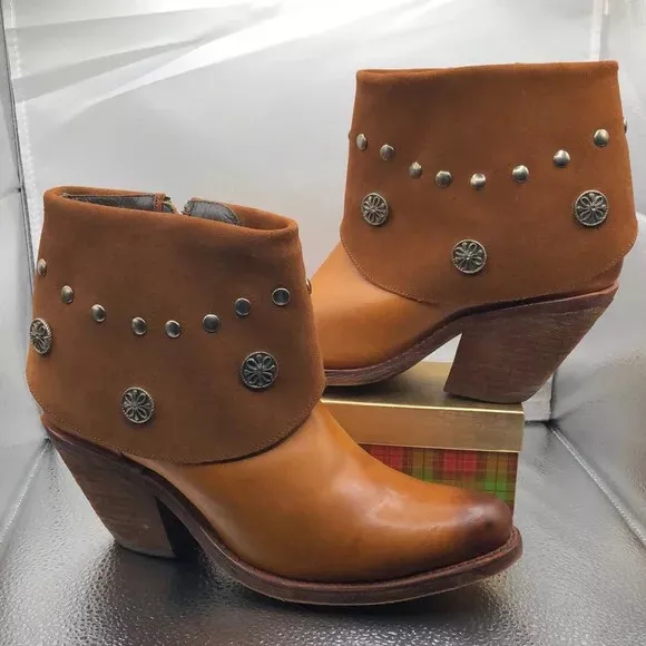 Reba by Justin Boots Tan Caramel Suede Cheyenne Bootie 10 B boho festival
