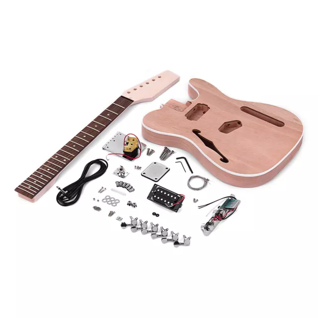 Unfinished Electric Guitar DIY Kit Mahogany Body with F Soundhole Maple O4M4