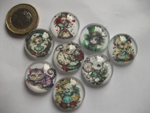 Handmade(By Myself) Glass Cameos Cabochons X 8 Alice In Wonderland Inspired 20Mm