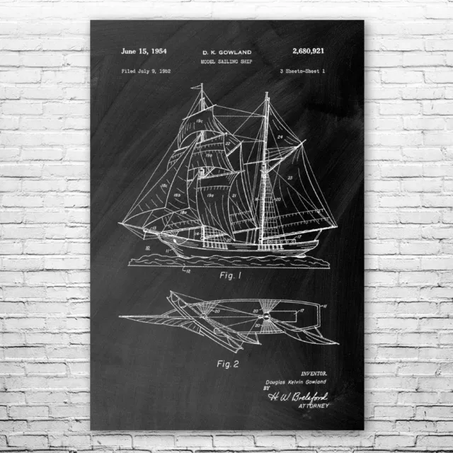 Model Sailing Ship Patent Poster Print 12 SIZES Boat Captain Nautical Gift