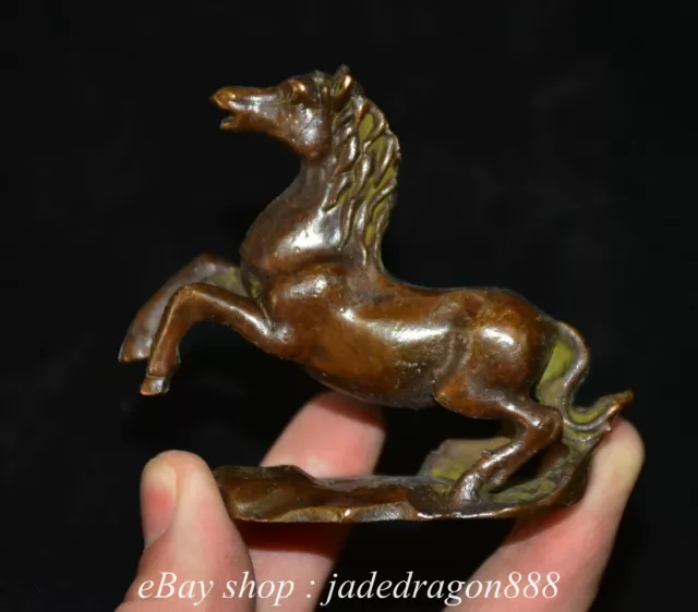 3"  Chinese Marked Bronze Running Fengshui 12 Zodiac Year Horse Sculpture