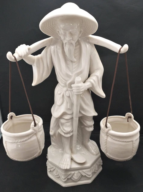 Oriental Japanese Man Carrying Water White Porcelain Figurine (OPB)