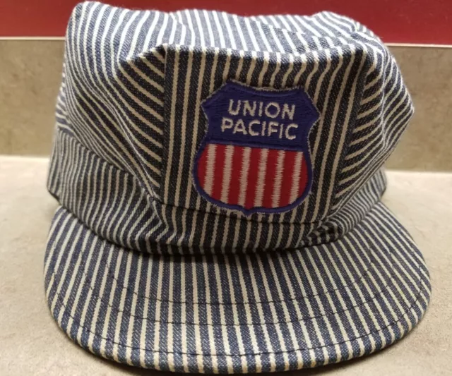 Vintage Engineer Striped UNION PACIFIC Railroad Made in USA Snapback CAP Hat