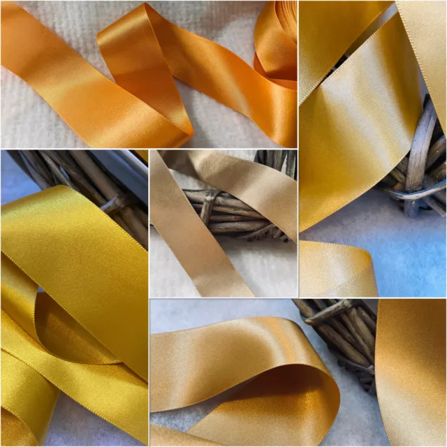 Berisfords Double Satin Ribbon Yellow and Gold Shades Choice of Widths Eco