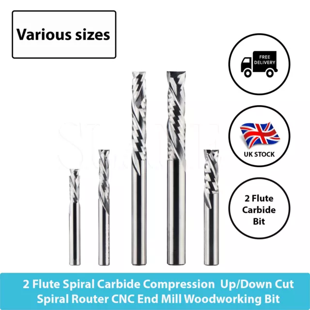 2-Flute Solid Carbide Compression Spiral Bits Up Down Cut Router CNC End Mill
