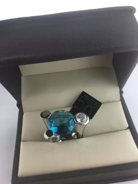 GC Guess Collections Sterling Silver Blue Topaz  Colored Gemstone & CZ Ring SZ 6