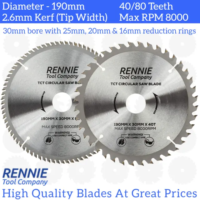 190mm x 40T & 80T TCT Circular Wood Saw Blade For Bosch Makita Dewalt Milwaukee