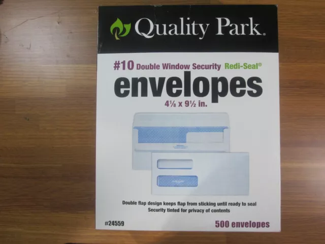 Quality Park Self  Seal Envelope #10 4 1/8 x 9 1/2 Double Window White 500/Box