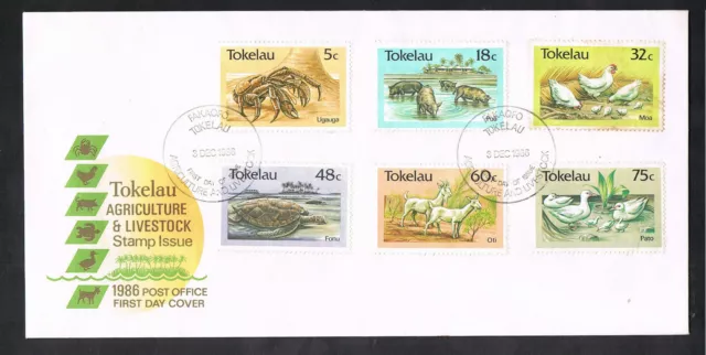 1986 TOKELAU ISLANDS FDC AGRICULTURE & LIVESTOCK Issues (FDCOV)