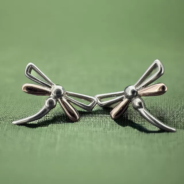 Clogau Welsh Gold & Silver Dragonfly Stud Earrings - 925 Silver - 13x10mm