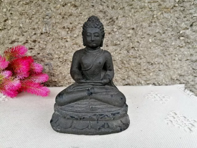 Antique Buddha Sculpture Hand Carved Stone Buddha Black Heavy Buddha Figure