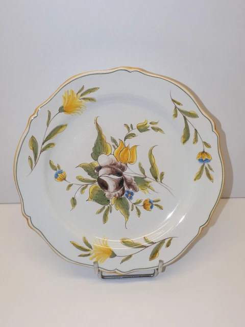 *BELLE ASSIETTE CERAMIQUE XXe marquée Vieux RODEZ au dos FLEUR ROSE NOIRE  D