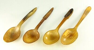 ~ Antique ea.1800's Large Horn Spoons Set of 4 New England Primitive 9"