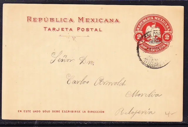 Mexico 1900 Embossed 2c Red Lettercard Addressed