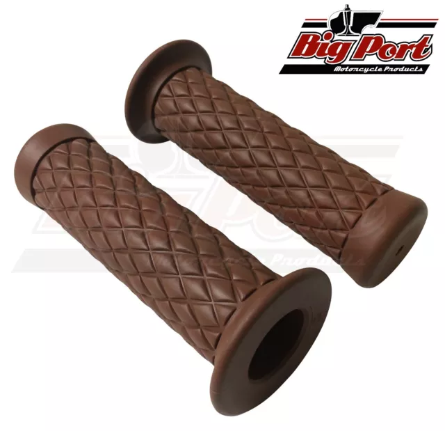 Harley Bobber Chopper Motorcycle Handlebar Grips Brown 1" Diamond Custom