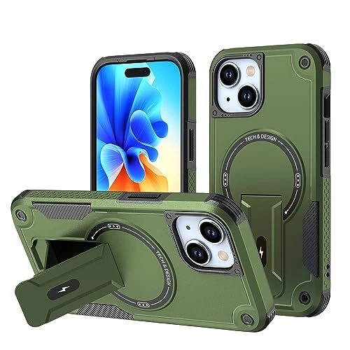 iPhone 15 Case Kickstand Military Drop Shockproof Protection Durable Phone Cover