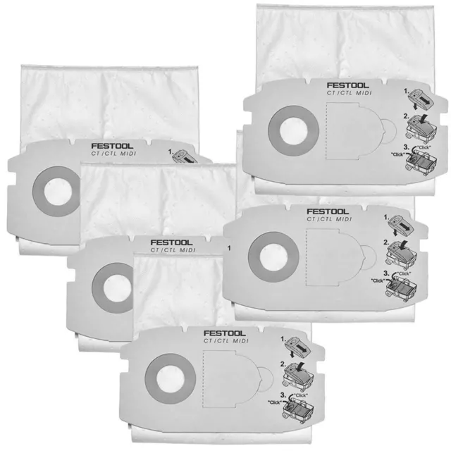 Festool 5x Duradera Vellón Bolsas de Filtro Sc Fis-Ct Midi / 5 498411 para Ctl