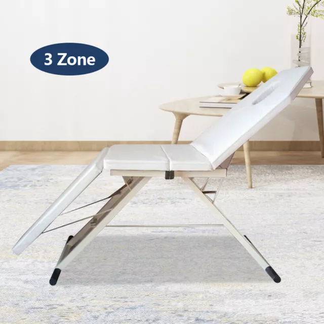 71'' Weiß 3 Zonen Klappbar Massage Stuhl Bett PVC Salon Kosmetikliege