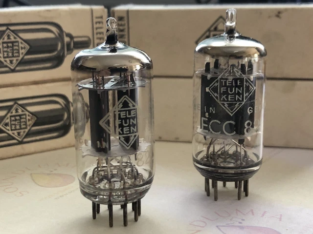 Telefunken ECC82 Tubes Smooth Plate Matched Pair Diamond Bottom Berlin 1965 -NOS Telefunken ECC82 Tubes Smooth Plate Matched Pair Diamond Bottom Berlin 1965 -NOS
