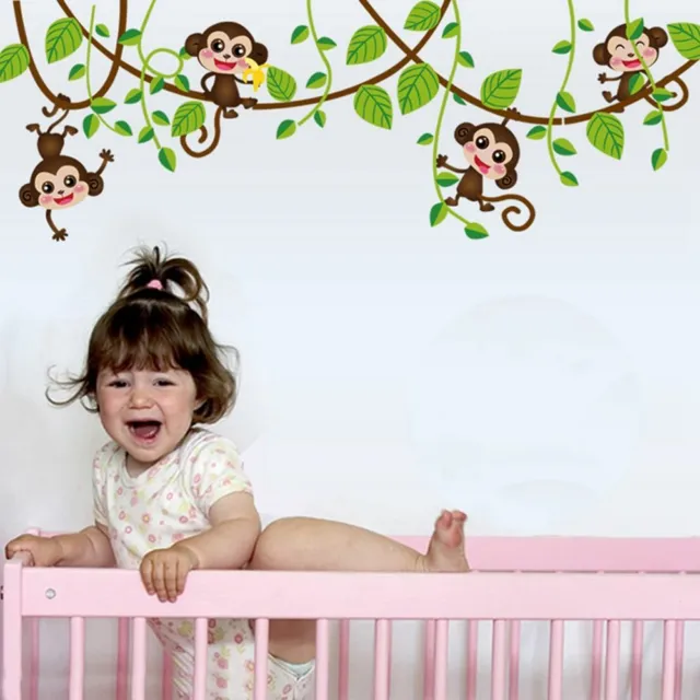 Monkey Animal Wall-Stickers Jungle Zoo Tree Nursery-Baby Kids Room DIY Decal Hot