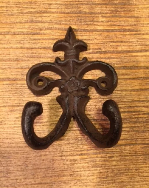 Cast Iron Fleur De Lis Double Wall Hook (Single) Home Decor 01554