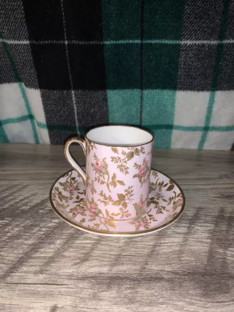 Royal Chelsea Tea Cup and Saucer. Floral And Gold Bone China. Pink