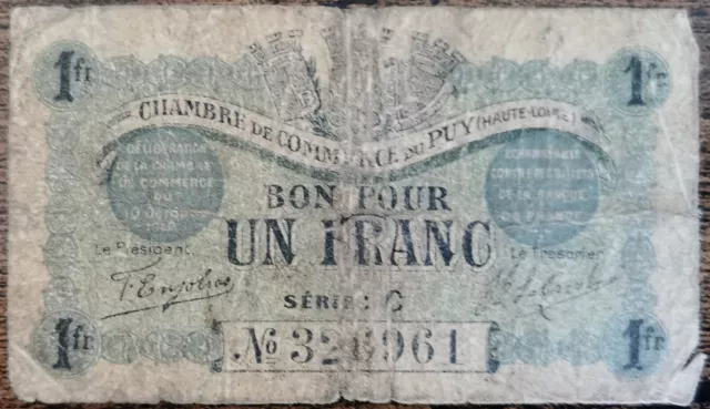 Billet 1 Franc Chambre de commerce du PUY (haute Loire) 1920 nécessité - série C