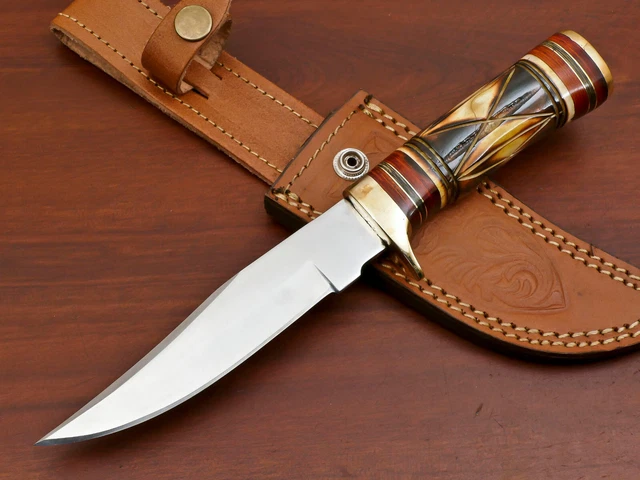 Custom Hand Made D2 Blade Steel Hunting Knife- Stained Burn Camel Bone - Za-3391