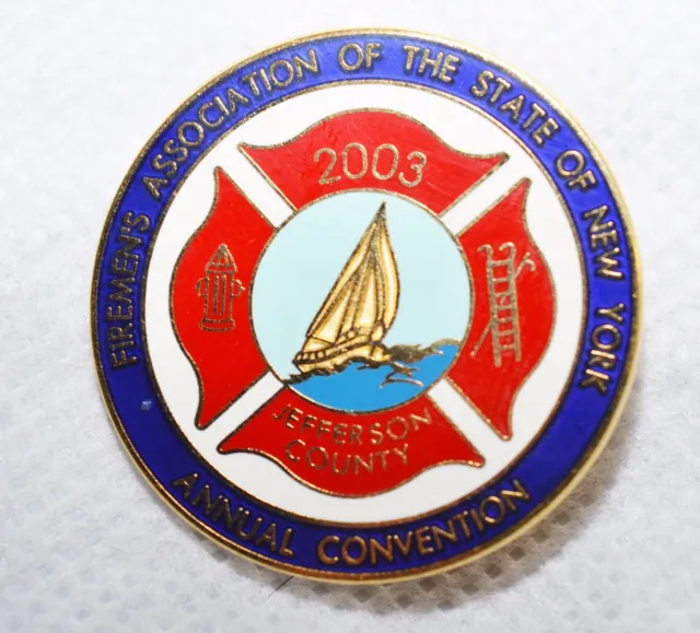 New York Fire Assoc Convention Jefferson County 2003 Goldtone 1.25" Lapel Pin