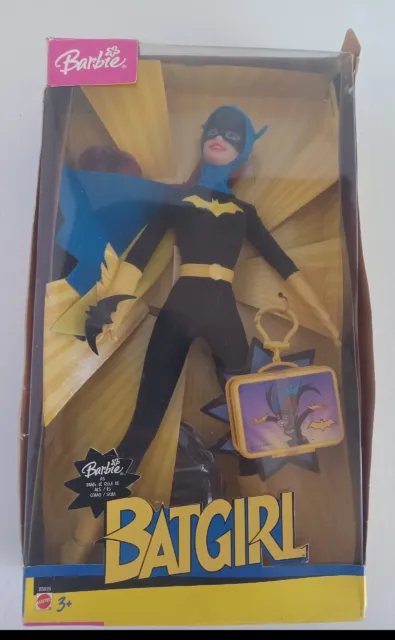Mattel Barbie Batgirl 2003 Doll Complete Removable Mask Batarang Suitcase Stand