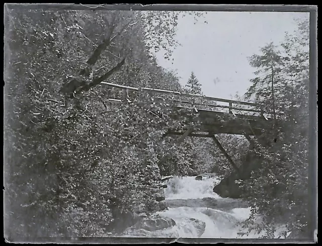 Antique Black & White Negative Photo Glass Plate 4x6cm River Bridge Landscape