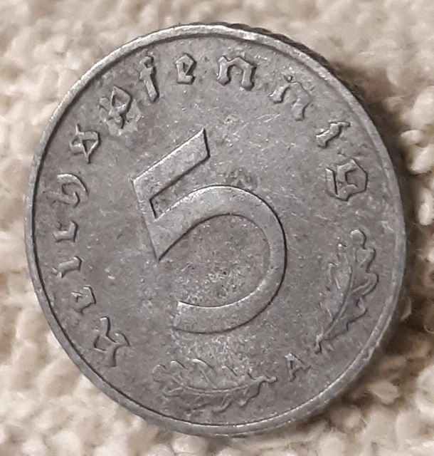 Vintage 1942 A , WW2 German 5 Reichspfennig , WWII Era Heavily Circulated Coin