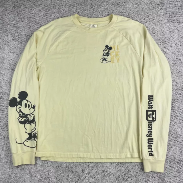 Mickey Mouse Shirt Adult Large Walt Disney World Long Sleeve Yellow Crew Neck