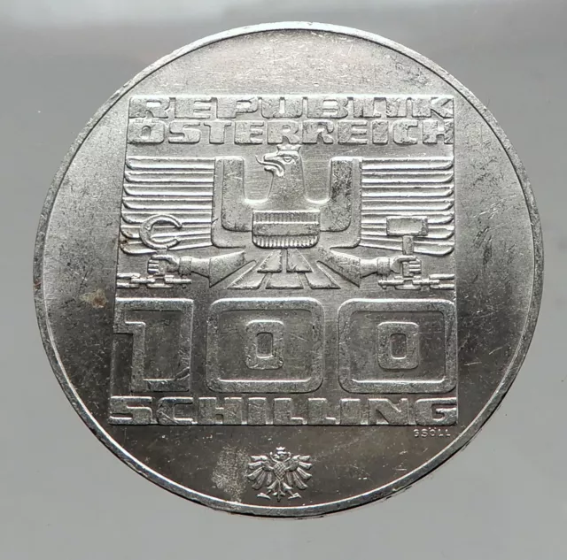 1976 Innsbruck WINTER Olympic Games AUSTRIA - SILVER 100 Schilling Coin  i63018