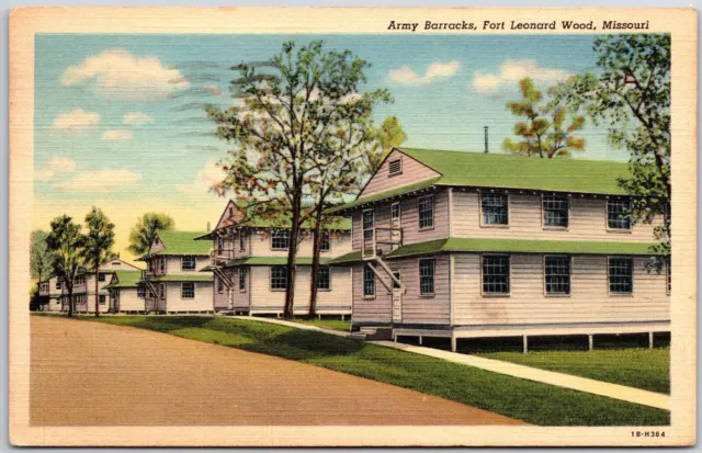 1941 Army Barracks Fort Leonard Wood Missouri MO Street View Posted Postcard