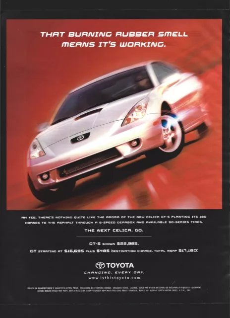 Toyota Celica silver GT-S (print ad 2000) "That Burning Rubber Smell..."